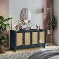 thumbnail image 2 of Sideboard Cabinet, Buffet Cabinet with Storage and 4 Rattan Doors, Built-in Adjustable Shelves, Rattan Storage Cabinet Cupboard Console Table for Living Room, Kitchen, Hallway, Entryway, Navy Blue, 2 of 9