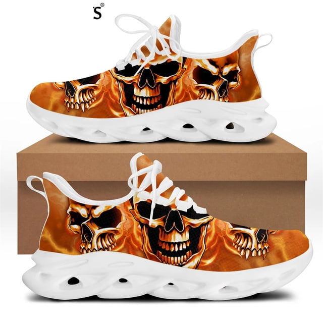 Zapatos planos de primavera para hombre, diseño de calavera punk, zapatillas informales para hombre, calzado con cordones para caminar de verano para niños