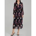 thumbnail image 4 of Michellecmm Women Long Dress Floral Print Tighten Waist V-Neck Long Sleeve Flowy Summer Dresses, 4 of 9