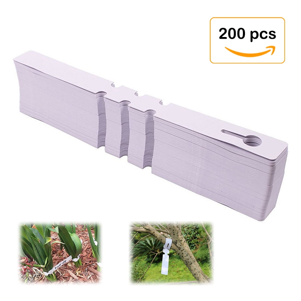 Wrap Around Hanging Tree Tags Nursery Garden Labels Waterproof Nursery Garden Stakes 2x20cm 200 Pcs White Plastic Plant Tags with a Marker Pen 