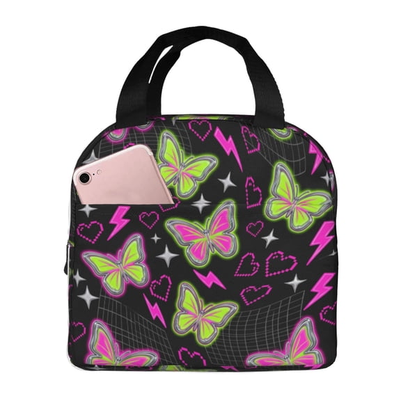 Butterfly Insulated Lunch Bag Reusable Leakproof Thermal Meal Prep Tote With Front Pocket For Women Men Work Office Picnic Beach Travel Daily Cooler Bag