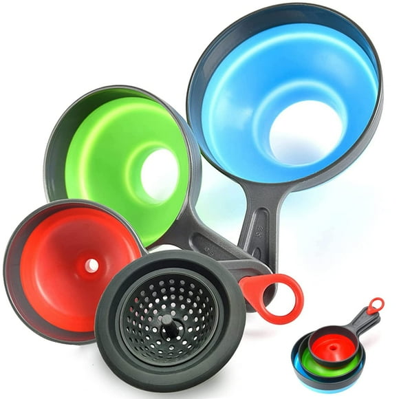 AMZVIO Canning Funnel with Strainer - Wide Mouth Food Funnels for Kitchen Use - Mason Jars Canning Supplies Kit Tools - Kitchen Funnels for Filling Bottles - Food Grade Silicone -4 Pack