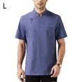 thumbnail image 2 of Cocina de algodón Uniforme de manga corta Cocina de verano delantal Botones Trajes cómodos Camisas para hombres Suministros para el hogar para restaurante azul L Advancent LF000328-09, 2 of 7