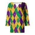 thumbnail image 4 of UPPADA Womens Chandails de Mardi Gras à Manches 3/4, Chemises à Imprimé Floral, Col Rond, Blouse à devant Plissé, Hauts d'Été Décontractés, Haut à Enfiler, Mode, Fête, Défilé, Hauts pour Femmes, Hauts à Manches 3/4, Économie, 4 of 5