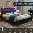 thumbnail image 4 of 4 EVER WINNER Queen Bed Frame with Storage headboard, Metal Platform Bed with LED Lights and Charging Station, Comfortable Upholstered Backrest, Black, 4 of 7