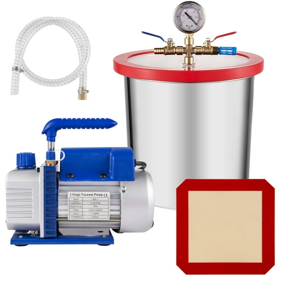 KFFKFF 3 Gallon Vacuum Chamber Set, Stainless Steel Evacuation Chamber 12L, Vacuum Evacuation Chamber Kit with 3.6 CFM Single Stage Vacuum Pump HVAC