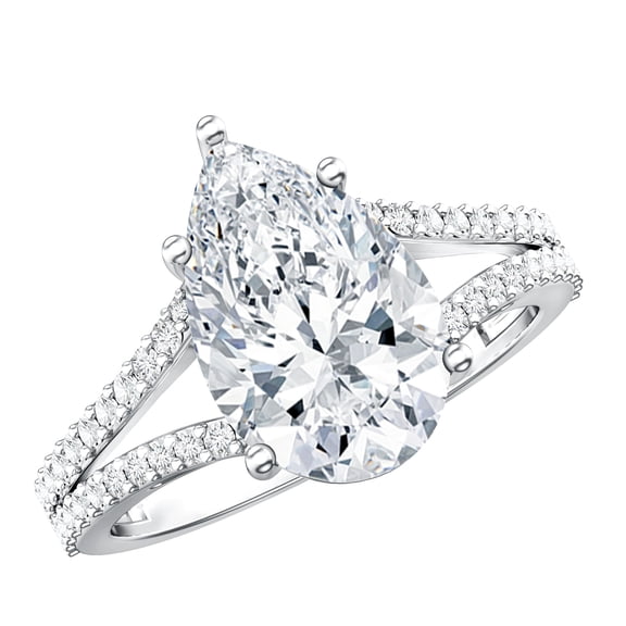 Rosec Jewels 3 Ct IGI Certified Lab Grown Diamond Pear Engagement Ring (E-VS1 Quality) - Split Shank Ring, 925 Sterling Silver, US 4.00