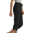 thumbnail image 5 of Women's Cotton Linen Blend Wide Leg Capri Pants Drawstring Casual Capri Trousers Loose Pants with Pockets Black, 5 of 6