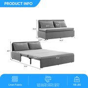 BALUS 62 Linen Queen Size Pull Out Sofa Bed Include 2 Pillows,Convertible Loveseat Sleeper Sofa with Foldable Mattress,Light Gray