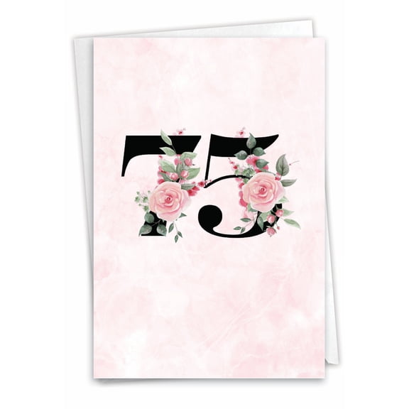 NobleWorks 75th Milestone Birthday Greeting Card with 5 x 7 Inch Envelope (1 Card) Floral Age 75 C8261MBG