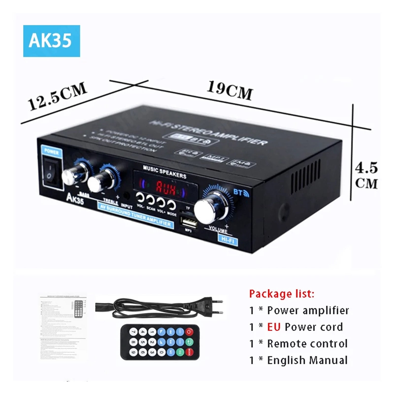 AK45/AK35 800W Home Power Amplifier 2 Channel Bluetooth 5.0 Mini Hifi Digital Stereo Sound Amplifier Support FM USB SD Mic Input