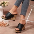 thumbnail image 5 of Dakaela Women's Platform Wedge Sandals Comfortable Open Toe Cork Wdges Slides Leather Dressy Casual Summer Beach Shoes Black Size 6.5, 5 of 9
