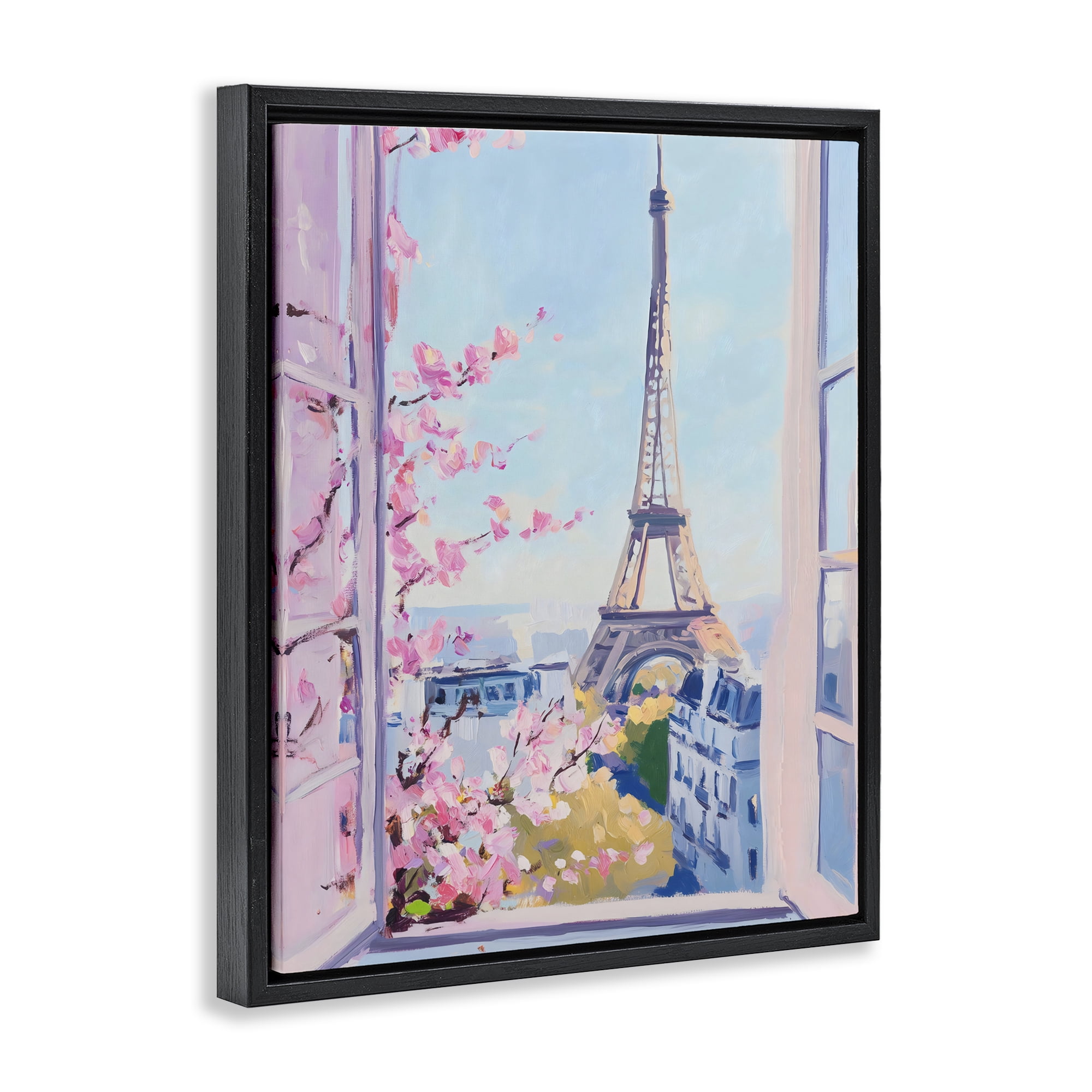 Stupell Industries Eiffel Tower View in Spring Black Framed Floater Canvas Wall Art, design by The Prints Vibe