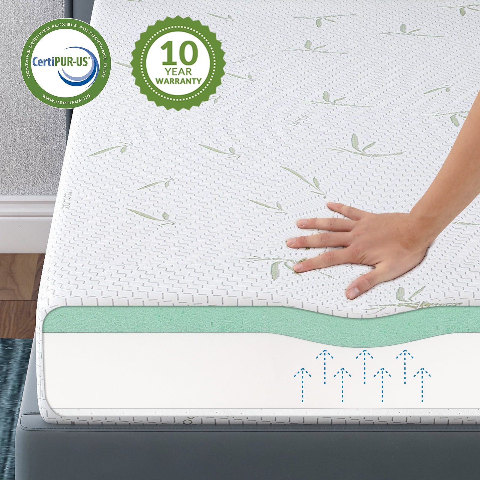 Queen Mattress, 8 inch Green Tea Gel Memory Foam Mattress in a box, Medium Firmness Mattresses with Bamboo Knit cover, Made in USA