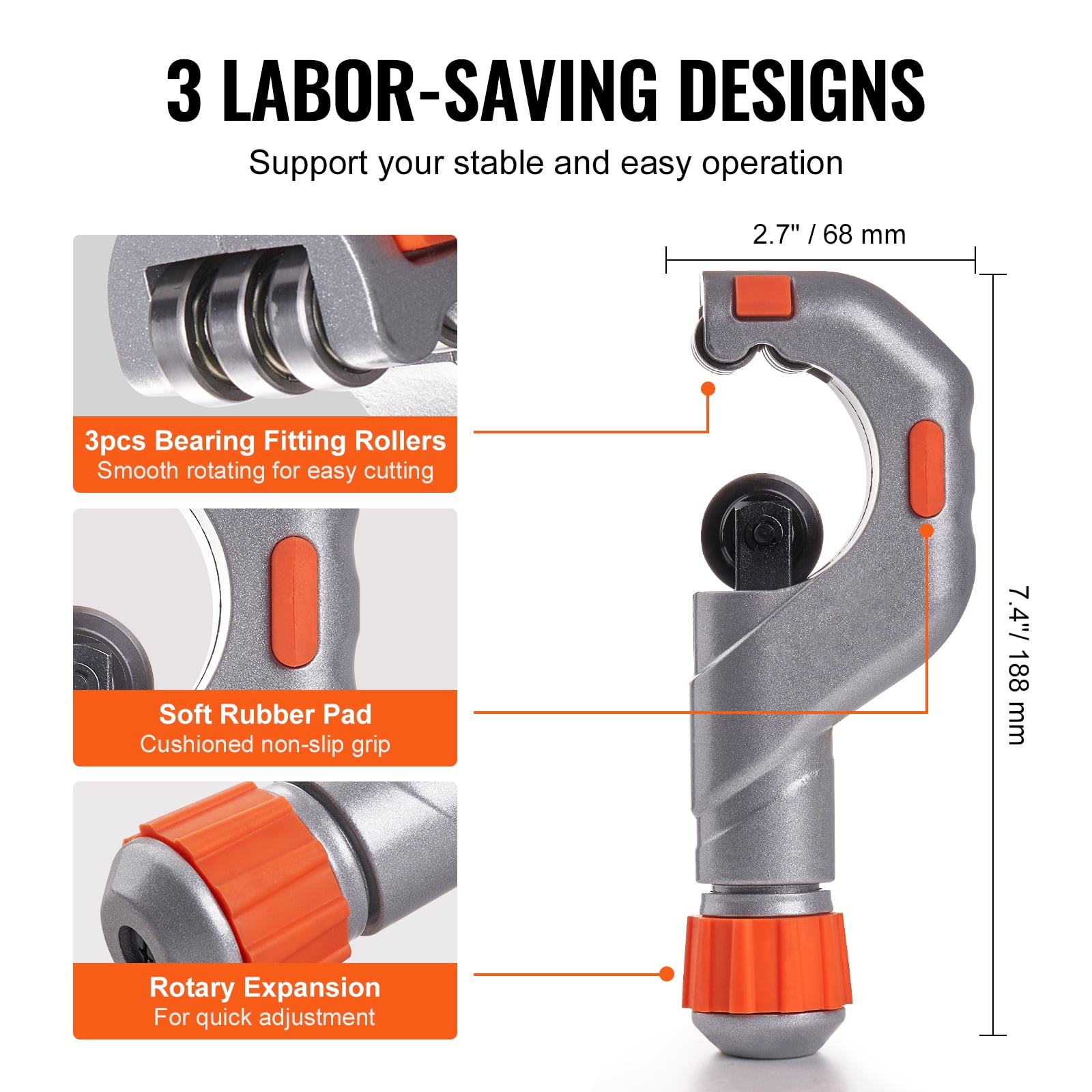VEVOR 3PCS Tubing Cutter Set, 3/16"-2" O.D. Copper Pipe Cutter, 1/8"-7/8" O.D. Mini Tube Cutter and Deburring Tool, Heavy Duty Pipe Cutter Set