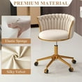 thumbnail image 5 of ABET Vanity Chair with Wheels, Small Velvet Office Desk Chair, Hand Woven Semi-Circle Makeup Stools for Girls Women Bedroom Nail Table, 360° Swivel & Height Adjustable Gold Base Armchair, Beige, 5 of 18