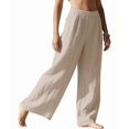 thumbnail image 3 of Women Wide Leg Palazzo Summer Pants Beach Vacation Clothes Elastic Waist Travel Trousers with Pockets S, 3 of 9