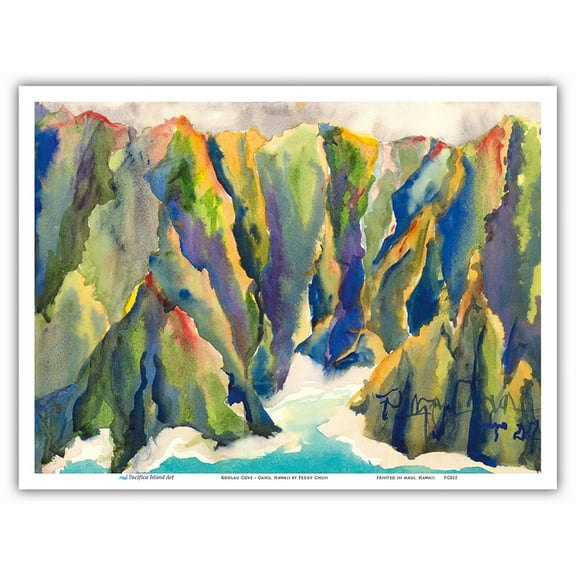 Koolau Cove - Oahu Hawaii - Koolau Mountain Range - From an Original Hawaii Watercolor Painting by Peggy Chun - Master Art Print (Unframed) 9in x 12in
