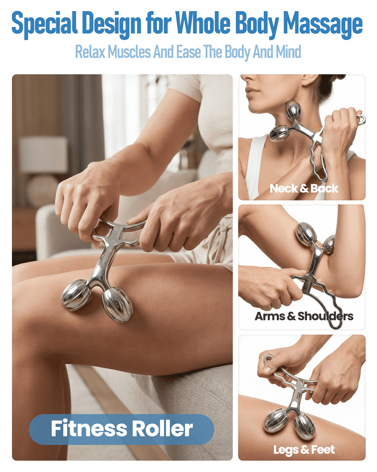 Yeamon Massage Roller for Body, Cooling Steel Muscle Roller Massager with Extra Large Rollers, Handheld Massage Tools for Back Leg Arm Relax Post Workout Relief