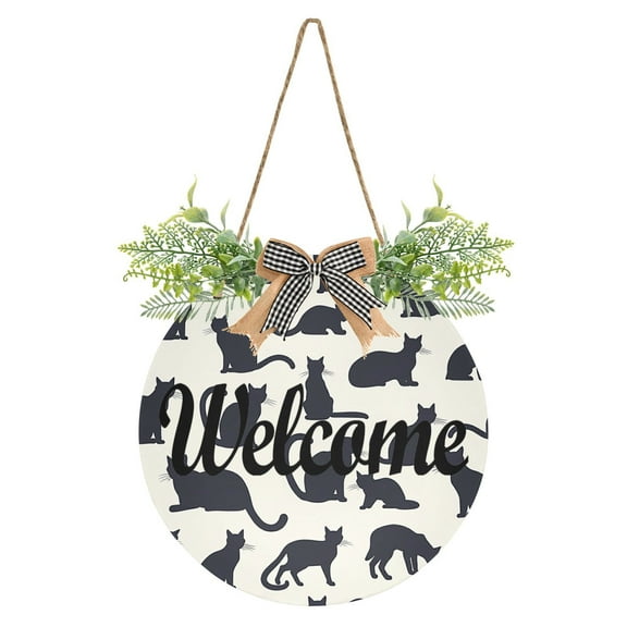 Cat Silhouettes Welcome Sign for Front Door Wreath Door Sign for Farmhouse Porch Decoration Indoor Outdoor