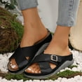 thumbnail image 2 of Orthopedic Slip on Sandals for Women 2025 Fashion Casual Leather Cross Band Wedge Low Heel Walking Shoes, 2 of 5