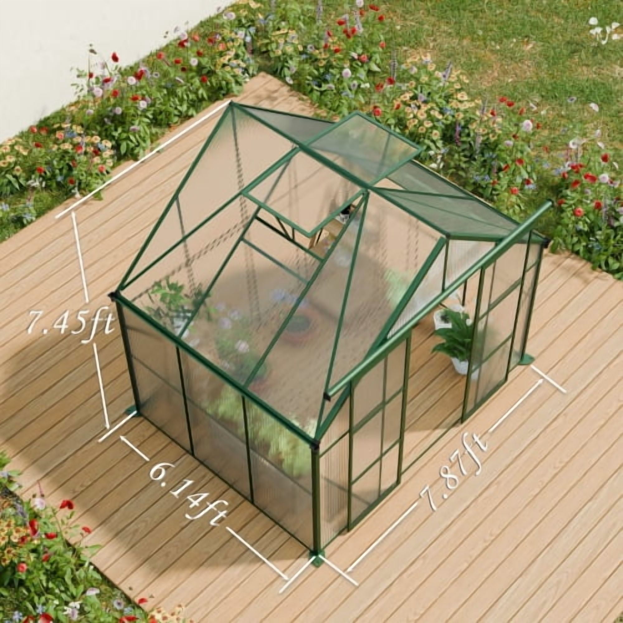 IMagacFun 8x6 Polycarbonate Greenhouse Heavy Duty Walk-in Greenhouse with Sliding Door and Aluminum Frame for Outdoor Garden Backyard Green