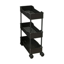 YIKA Large Floor Shelving Unit 3-Tier Mobile Storage Cart on Wheels Adjustable Tier Shelves Rolling Utility Cart Wheels for Kitchen Bathroom Office Living Room Storage Rack Organizer Cart