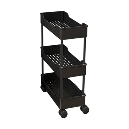 Partheme Storage Carts Multifunction Utility Rolling Cart Kitchen Storage Organizer Mobile Shelving Unit Cart with Wheels for Bathroom Laundry Living Room Black