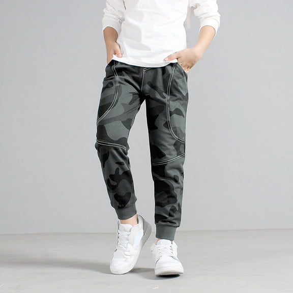 YMNXA Big Kids Boys Jogger Pants Drawstring Elastic Waist Camouflage Print Ankle Tied Comfortable Trousers For Daily Wear Army Green 5-6 Years