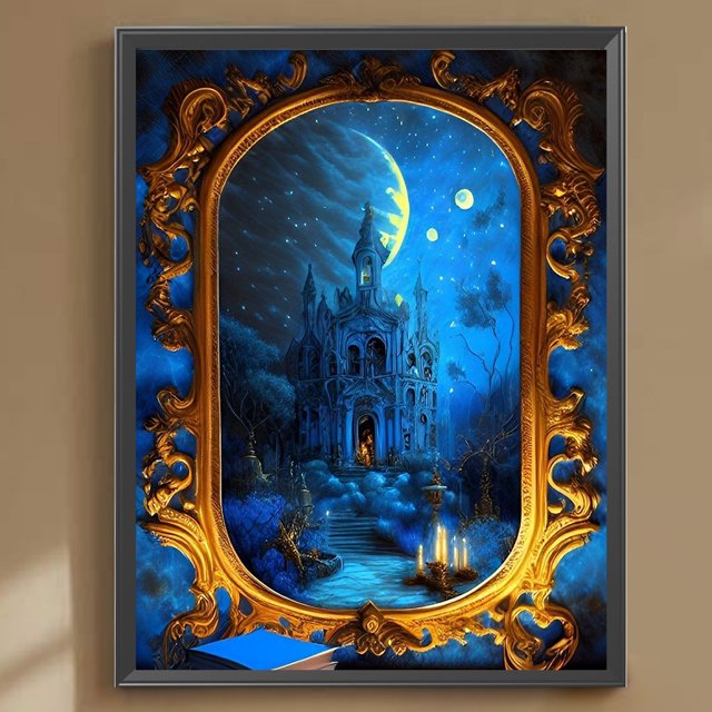 Cuadros Decorativos Kit de castillo de pintura de diamante de taladro redondo completo DIY 5D decoración del hogar arte artesanal(1) Wdftyju embutido en tela