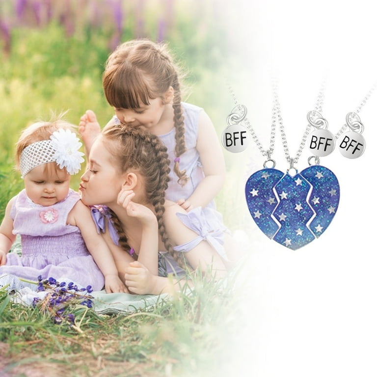 HOOUDO Necklaces for Women Clearance BFF Necklace Heart Broken Stitching Magnetic Best Friend Pendant for Women Friendship Jewelry Gift 3 pieces Blue Walmart