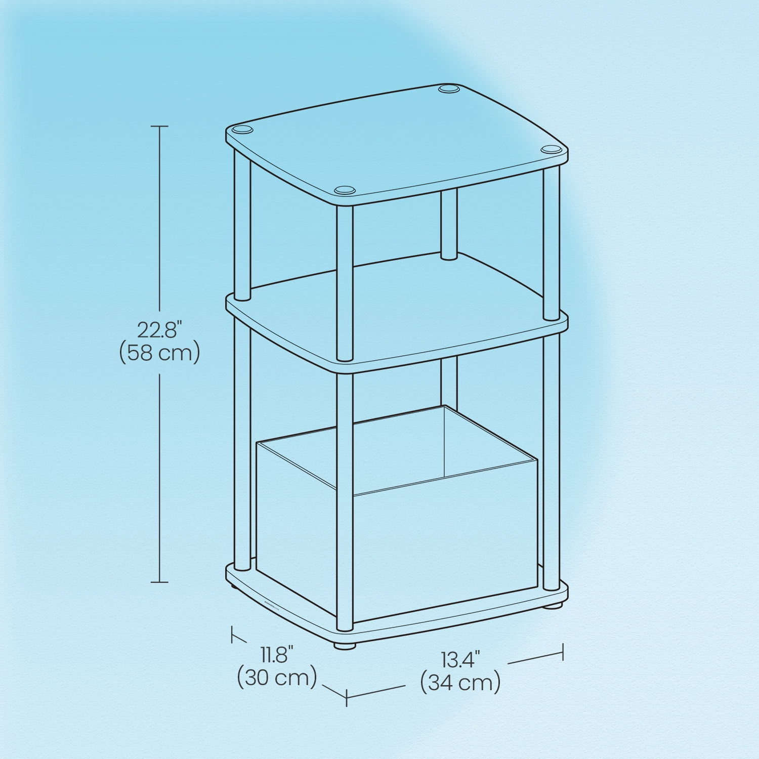 LEDREM 3-Tier End Table with Fabric Basket Storage, Nightstand for Bedroom & Living Room, Space-Saving Tool-Free Assembly , White