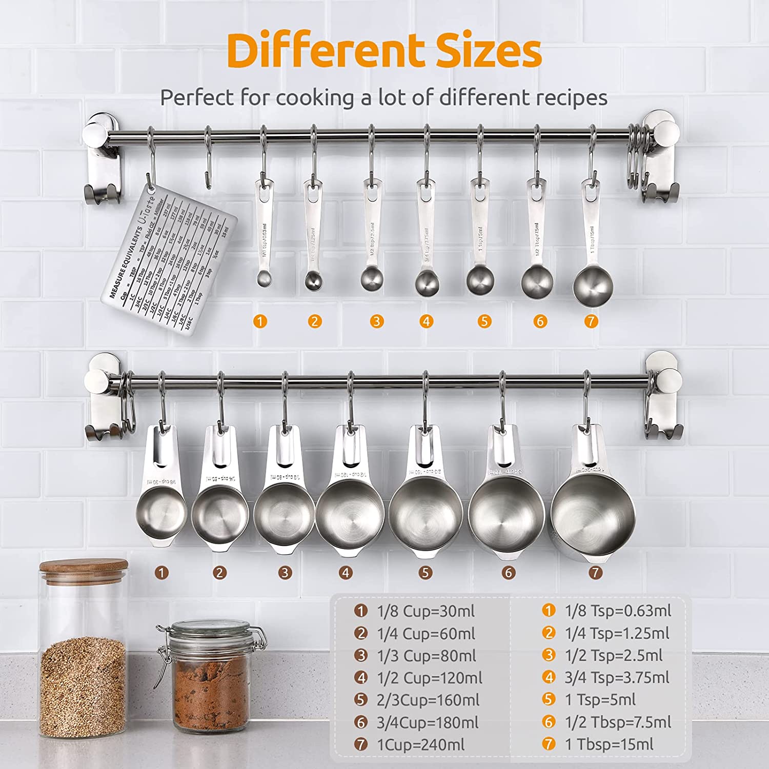 U-Taste 15-Piece Measuring Cups and Spoons Set, Stainless Steel photo 4