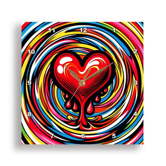 3dRose, Colorful Pop Art a Melting Heart, 15x15 Wall Clock