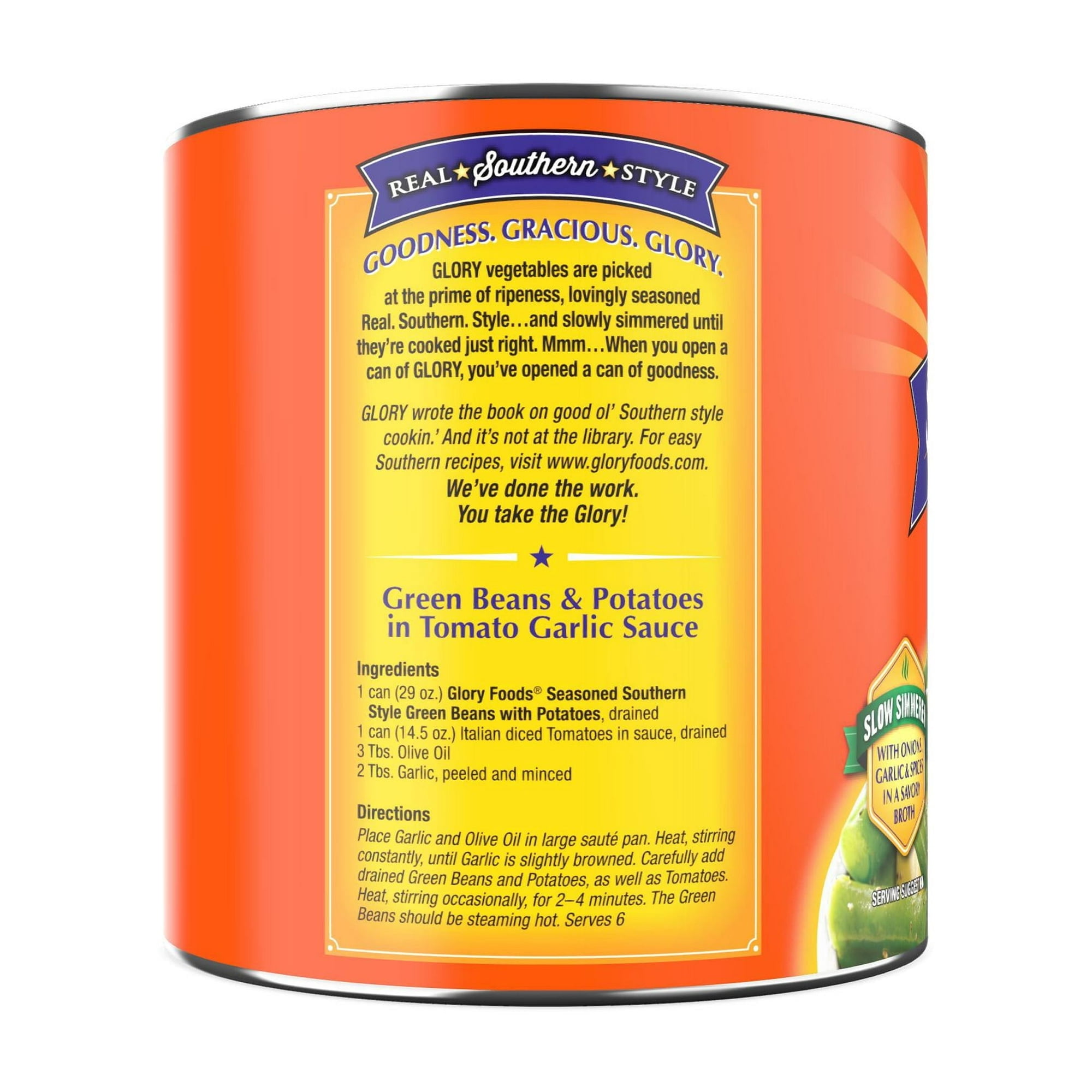 Glory Foods Seasoned Southern Style Green Beans With Potatoes, 27 oz., Can