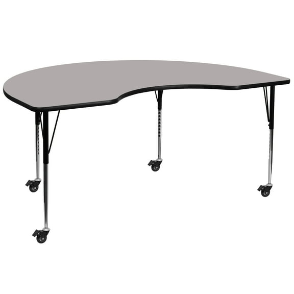 Flash Furniture Wren Mobile 48''W x 72''L Kidney Grey HP Laminate Activity Table - Standard Height Adjustable Legs