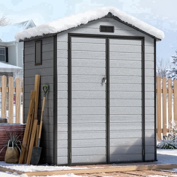 WUKHG 6x4FT Resin Shed with Floor, Weather-Resistant Plastic Garden Shed for Backyard, Waterproof UV-Proof Outdoor Storage Shed for Tools, Bikes & Equipment