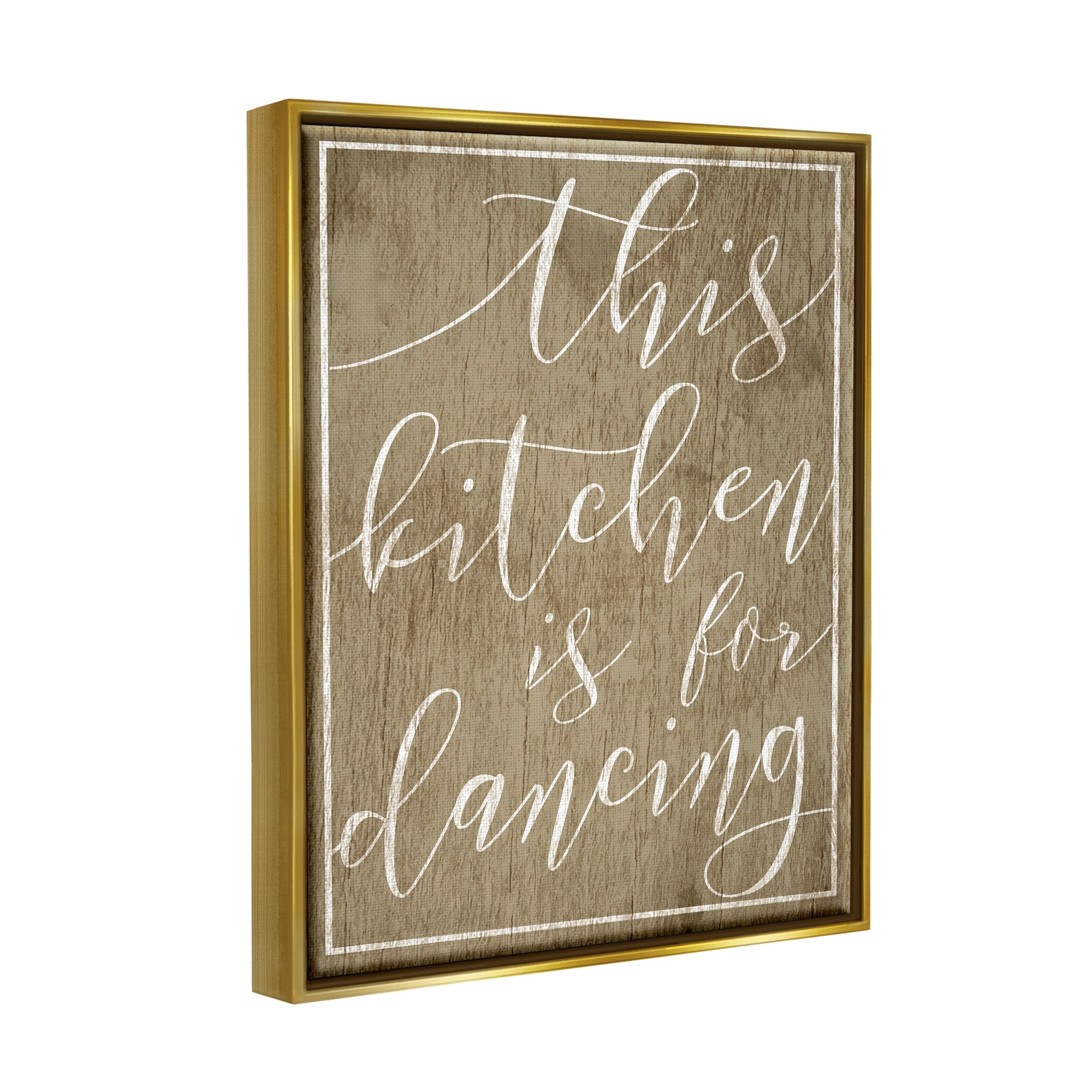 Stupell Industries This Kitchen is For Dancing Metallic Gold Framed Floating Canvas Wall Art, 16x20, by Daphne Polselli