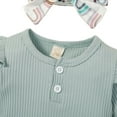thumbnail image 4 of Newborn Baby Girl Clothes Set Long Sleeve Jumpsuit Tops+Flared Pants+Headband 3Pcs Cute Bell Bottom Outfits, 4 of 9