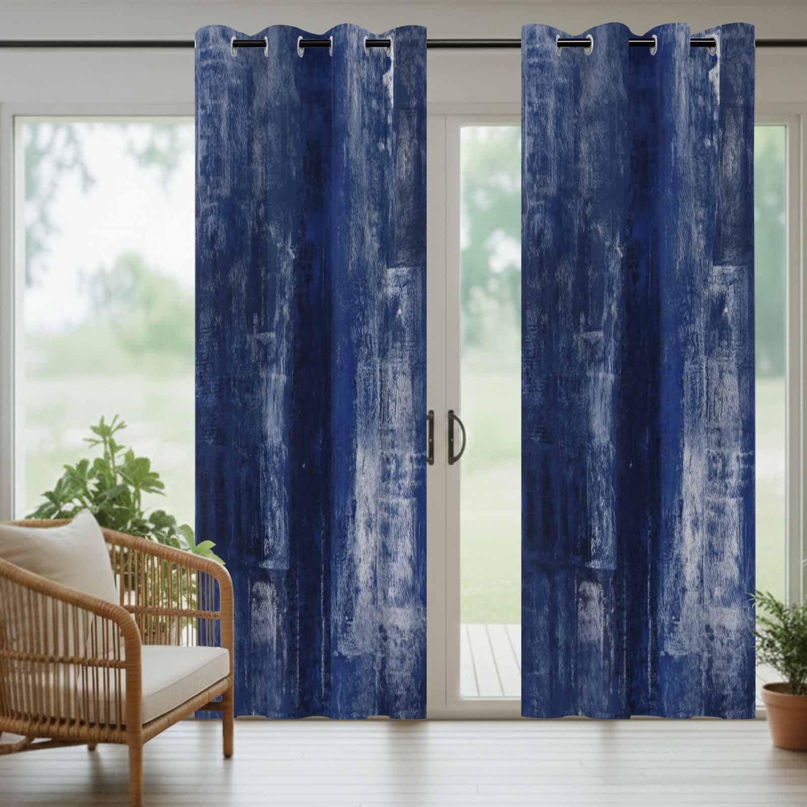 Navy Blue Outdoor Curtains for Patio Waterproof,Windproof Privacy Curtains with Weighted Bottom,Retro Oil Painting Modern Abstract Art Aesthetics Outside Drapes for Picnic Garage Yard 54"x95" 2 Panel