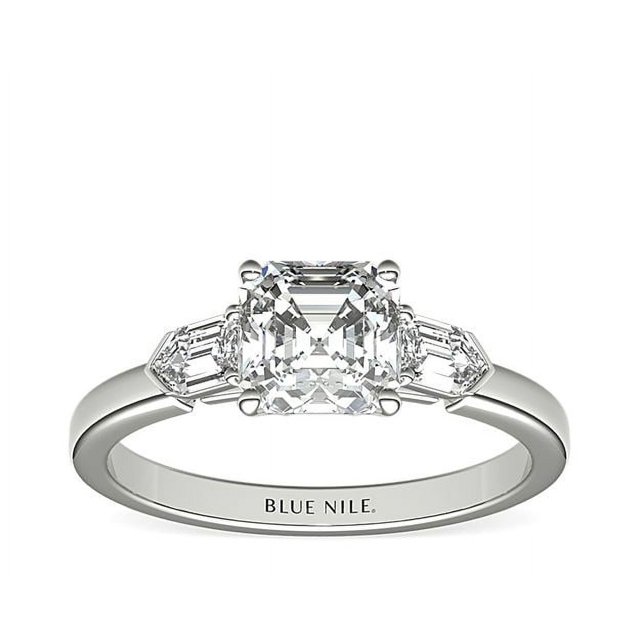 0.75 Carat Excellent Asscher Cut Real Diamond New Design Three Stone Ring for Wedding Solid 18K White Gold Size 11
