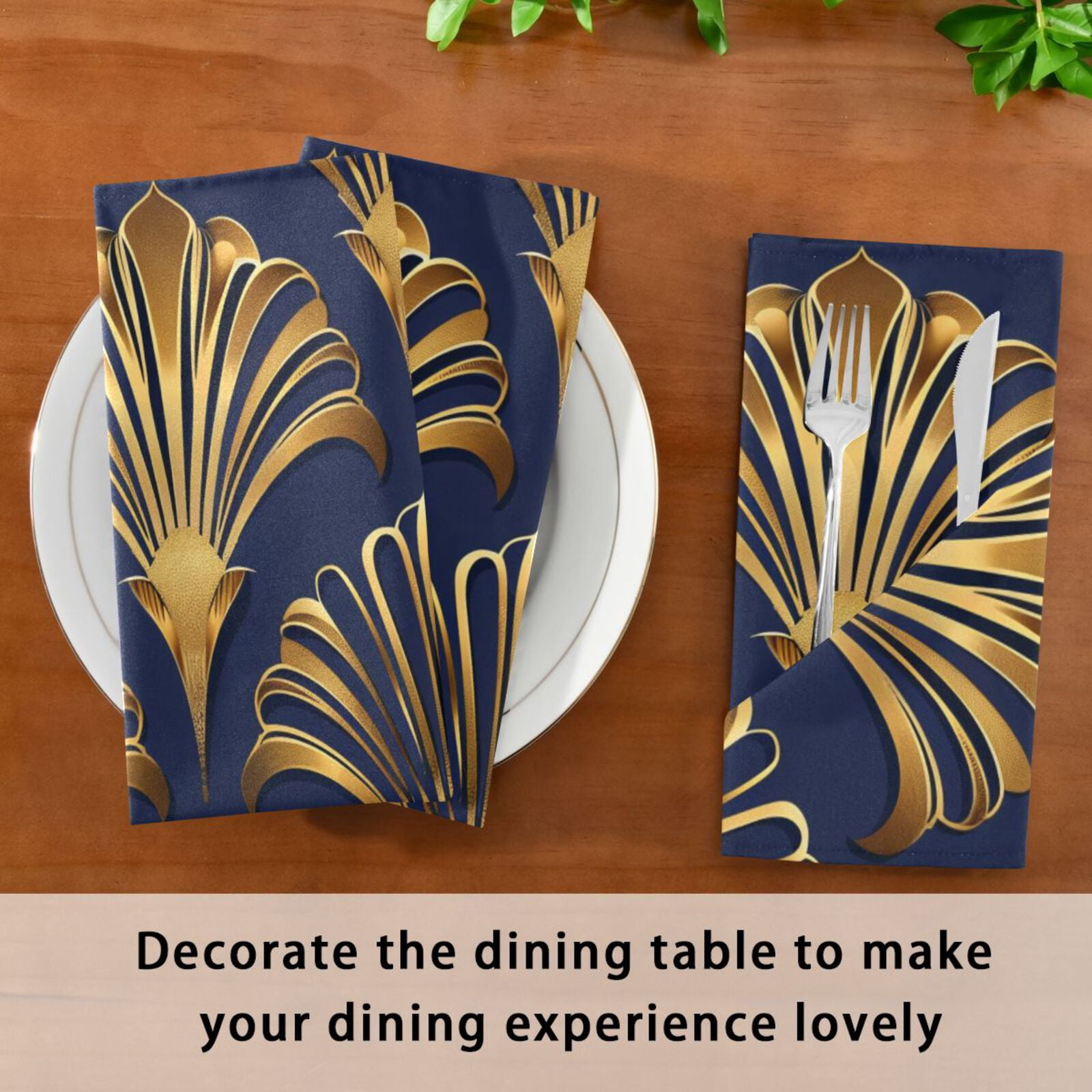 JSTEL Abstract Gold Fans Cloth Napkins Set of 6, 20x20 Inch Washable and Reusable Napkin for Decoupage Dinner Party Everyday Use