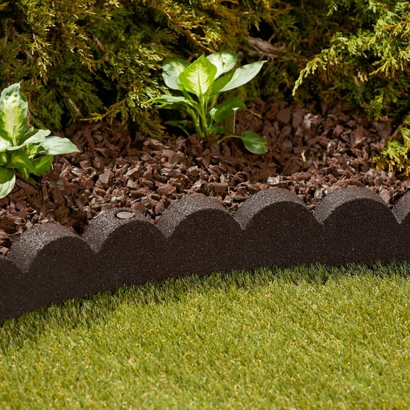 GroundSmart SmartLoc Scallop Landscape Edging, 4' Brown Rubber Garden Edging Border, 4 pack