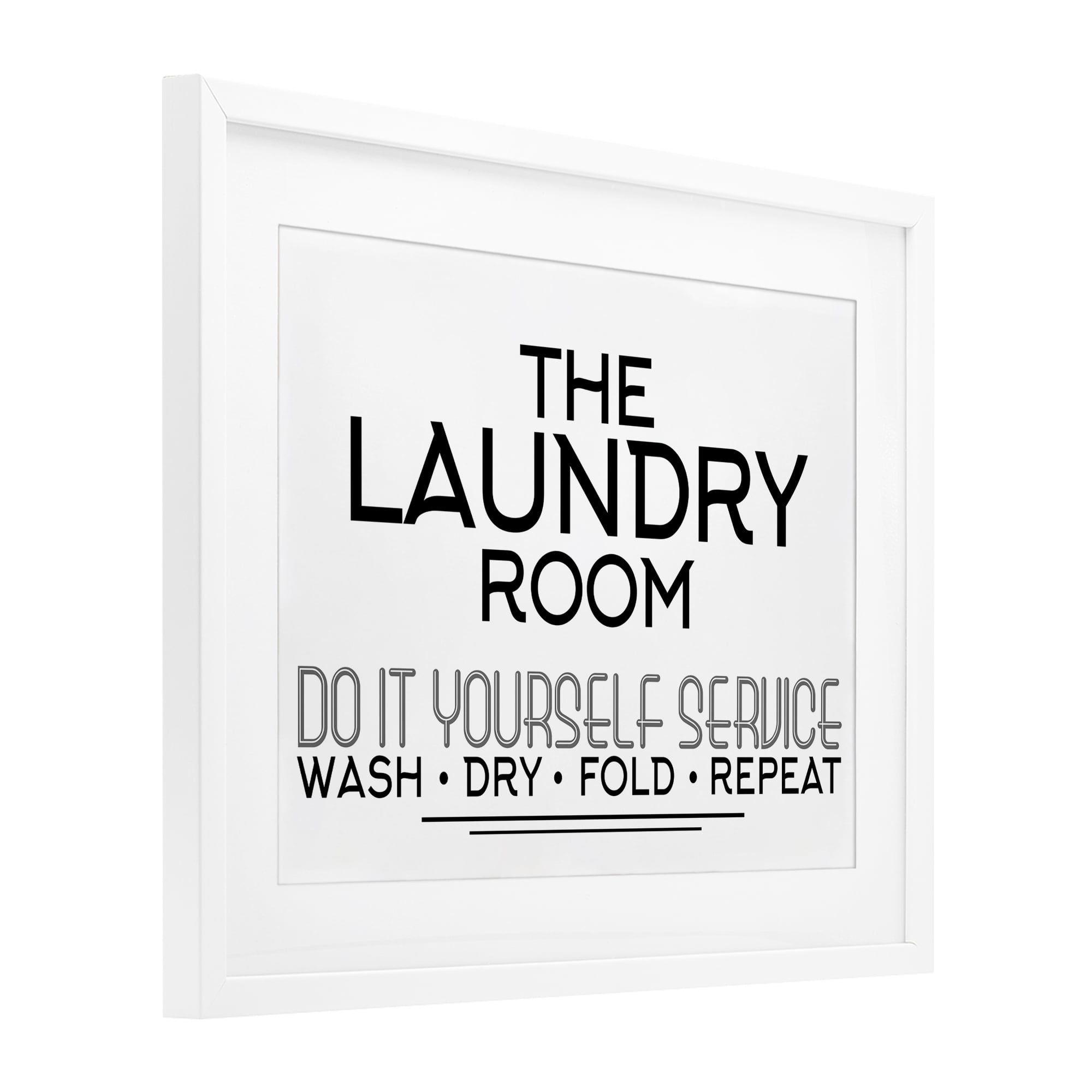 Do It Yourself Laundry Minimal White Framed Print Under Glass, design by Kim Allen
