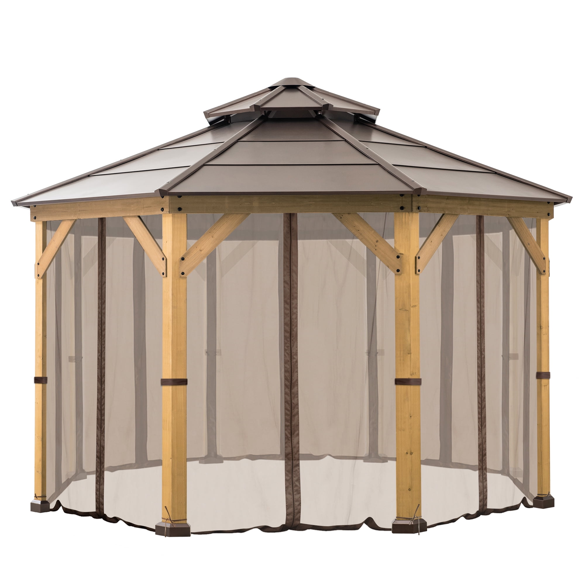 Moustiquaire en polyester brun Sunjoy pour tonnelle, 8 panneaux pour terrasse extérieure, pour tonnelle octogonale à toit rigide de 4 m x 4 m