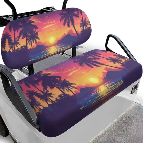 Uorisanigo Hawaii Sunset Palm Tree Golf Seat Cushion Cover Washable Golf Cart Seat Cushion Pad Anti-Slip Seat Cushion and Backrest Pad Universal Club Car and More 2-Seater Golf Carts