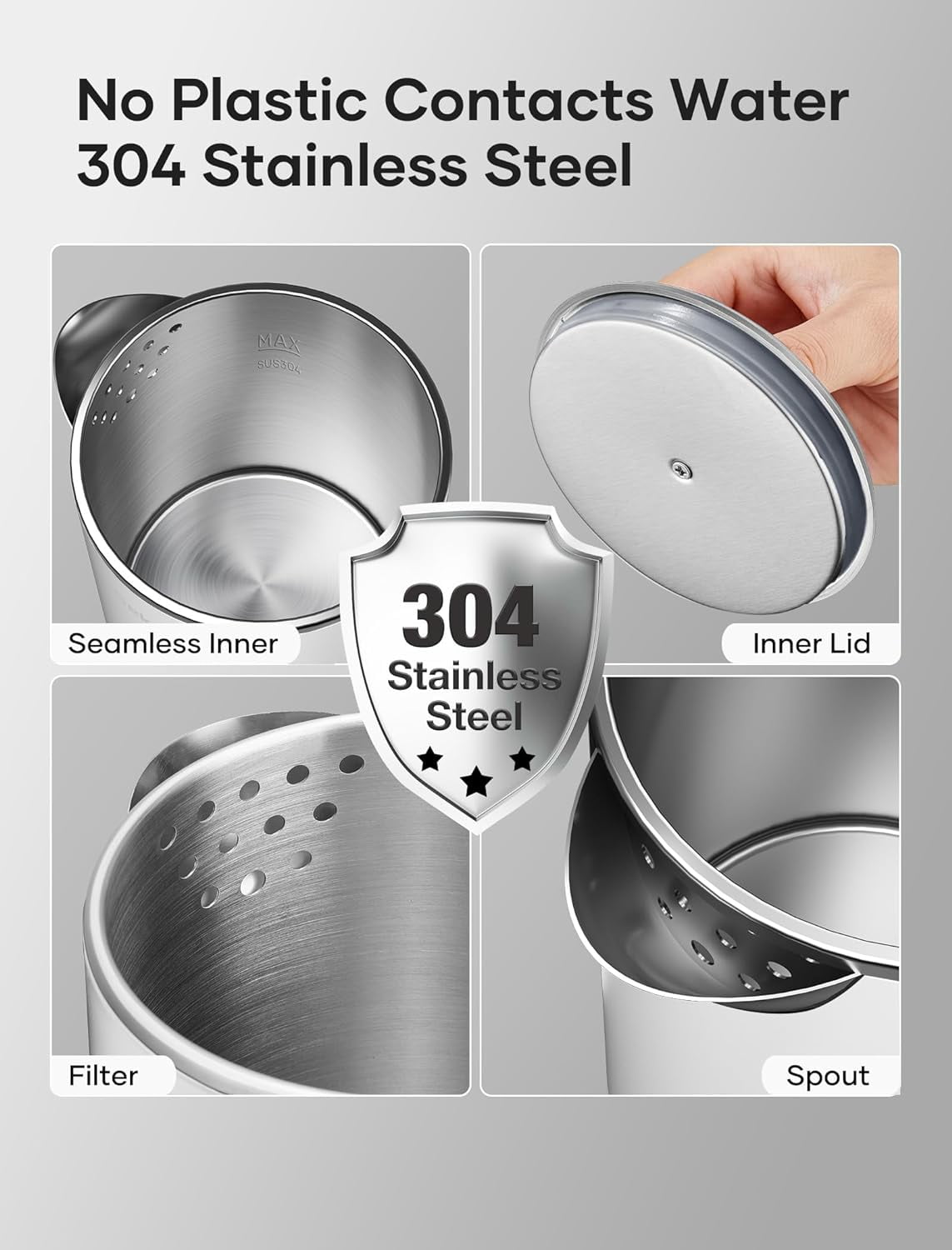 Sekaer Travel Electric Tea Kettle with Auto Shut-Off & Boil Dry Protection, 304 Stainless Steel Mini Portable Water Kettle, Fast Heating Coffee Kettle, Perfect Holiday Gifts White