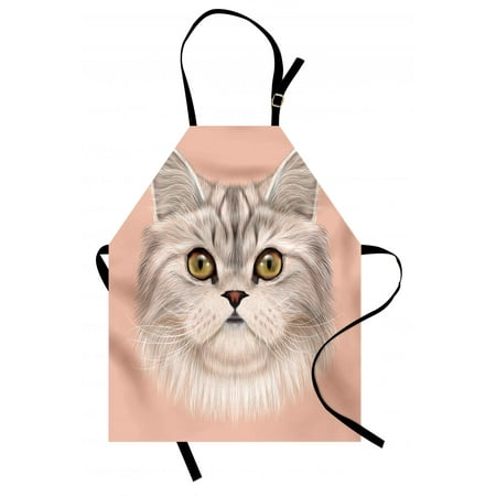 Cat Apron Cute Kitty Portrait Whiskers Best Pet Animal I Love My Feline Themed Artwork, Unisex Kitchen Bib Apron with Adjustable Neck for Cooking Baking Gardening, Beige Cream Peach, by (Best Cream For Cooking)