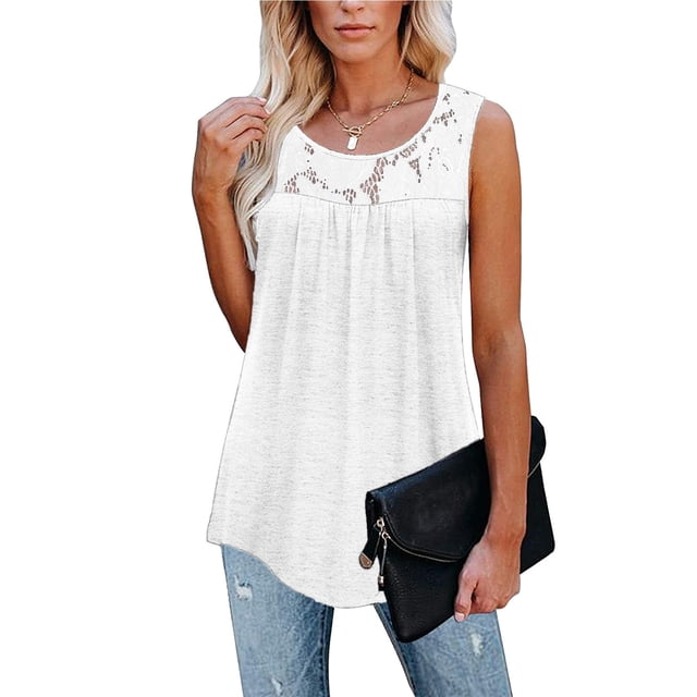 EGNMCR Camisoles pour Femmes Mode Débardeur d'Été pour Femme à Col Rond Sans Manches Uni Décontracté Blouse