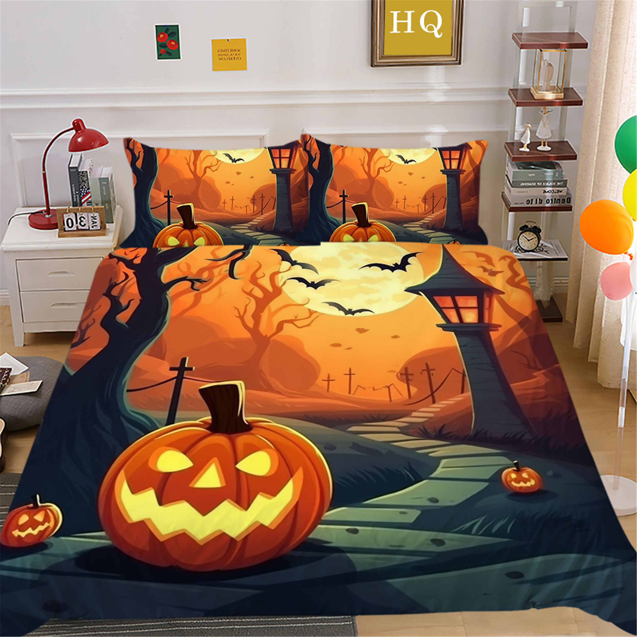 Halloween Bed Set Cover Luxury Festival Home Bedding Set Pumpkin